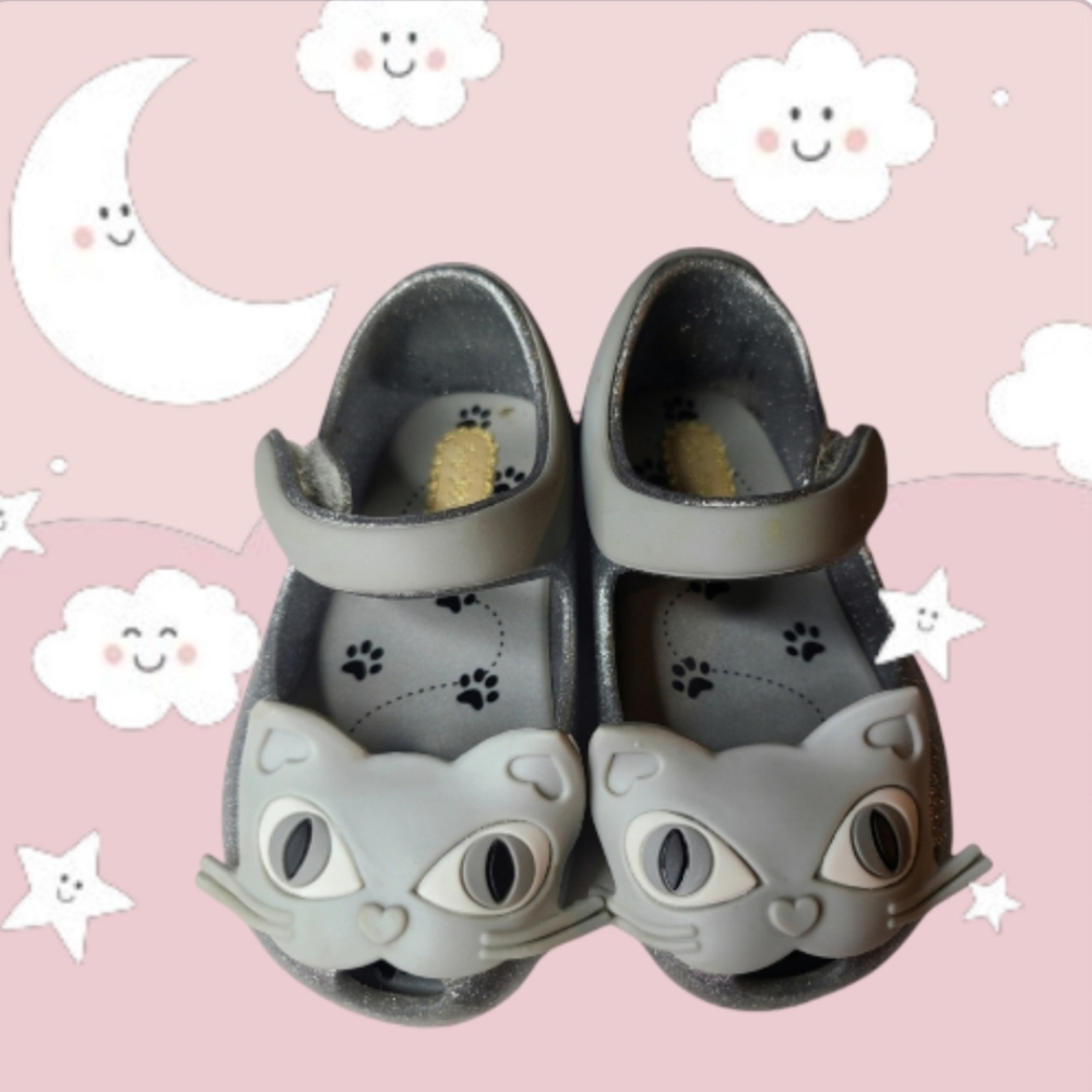 Mini Melissa Ultra Girl Silver Glittered Mary Jane Cat Shoes Toddler Siz…